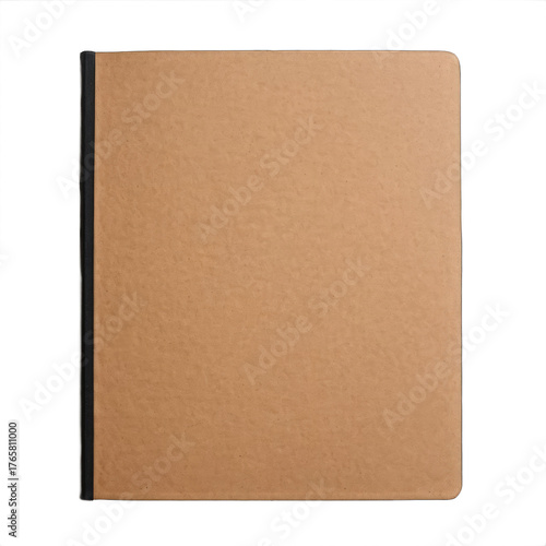 Closed notebook with soft gray cover, top view, no background. PNG