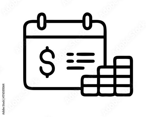 A calendar with dollar sign and stacks of coins