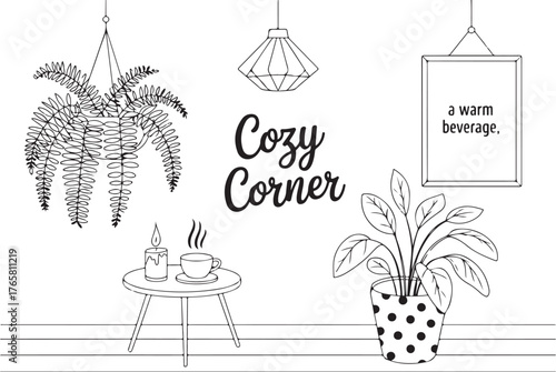 Wallpaper Mural Cozy Corner Line Art Page Torontodigital.ca