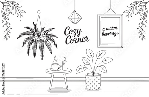 Wallpaper Mural Cozy Corner Line Art Page Torontodigital.ca