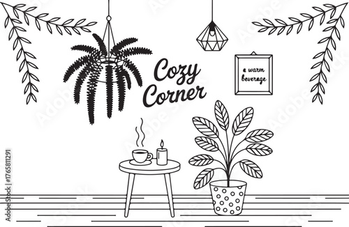 Wallpaper Mural Cozy Corner Line Art Page Torontodigital.ca
