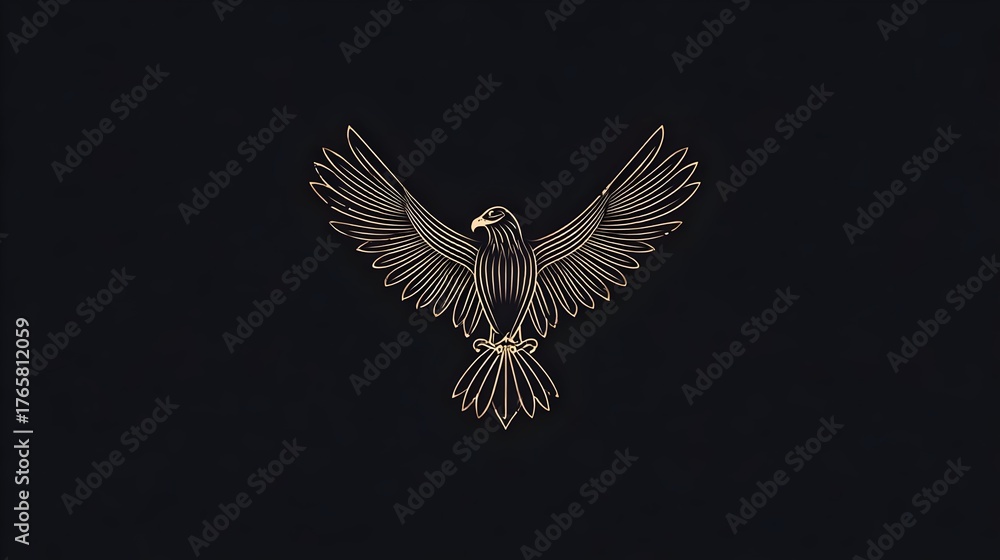 Fototapeta premium Elegant eagle bird silhouette logo with thin lines, gold on dark background. Concept: Branding, luxury logo design, strength and freedom symbolism, minimalism, modern and premium brand identity.