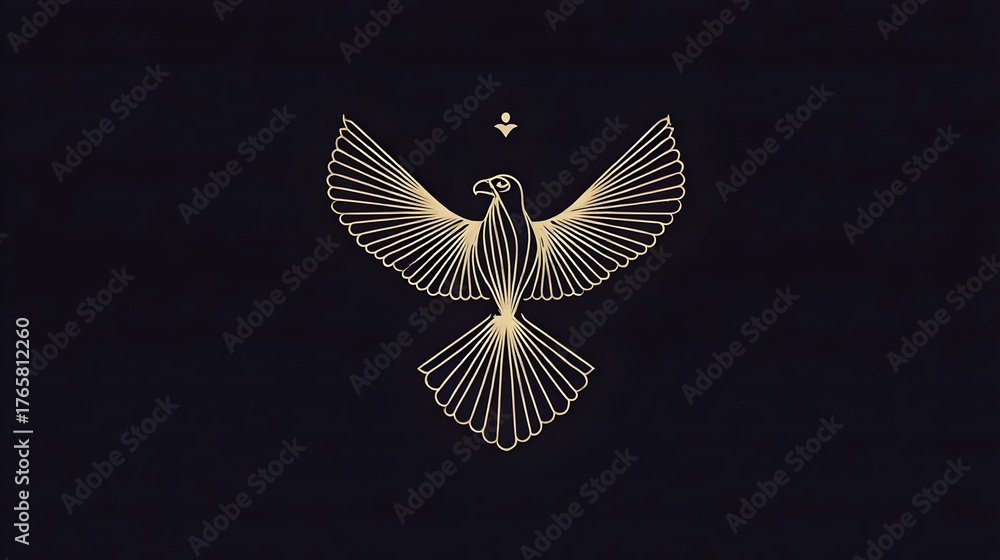 Obraz premium Elegant eagle bird silhouette logo with thin lines, gold on dark background. Concept: Branding, luxury logo design, strength and freedom symbolism, minimalism, modern and premium brand identity.