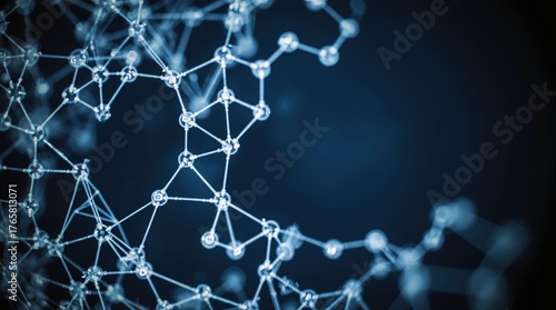 Abstract glowing blue molecular structure on dark background