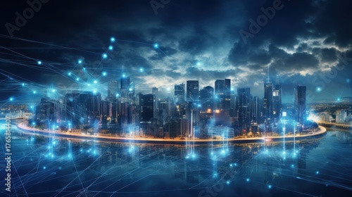 Wallpaper Mural 5G, 6G, Big data wireless network, high speed internet, cloud computing or connect diagram technology, Data storage, service, synchronize, online, financial, Connectivity global, smart city, Gen AI Torontodigital.ca