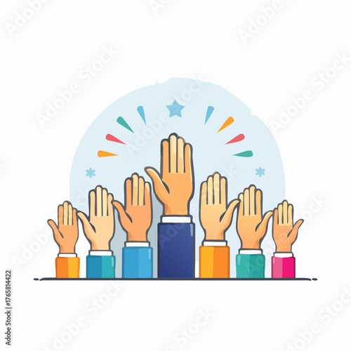 A Group of Diverse Hands Raised Together in Unison.