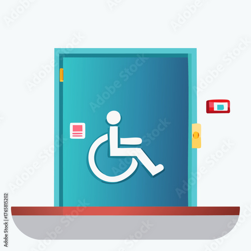 Accessible Entrance Door with Handicap Symbol and Emergency Button.