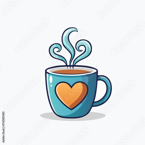 Aromatic Coffee Cup with Heart Design and Steaming Aroma.
