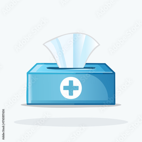 Blue Tissue Box with Medical Cross for Healthcare.
