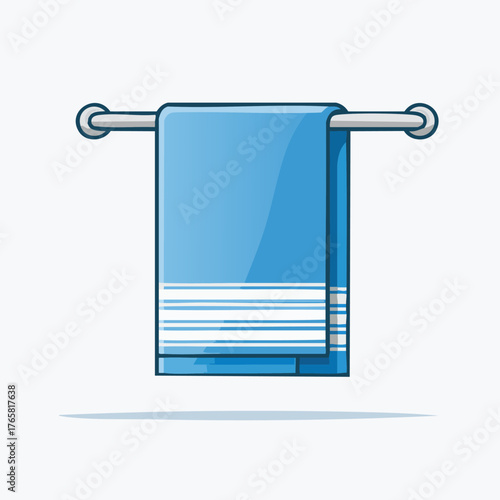 Blue Towel Hanging on a Silver Towel Rack.