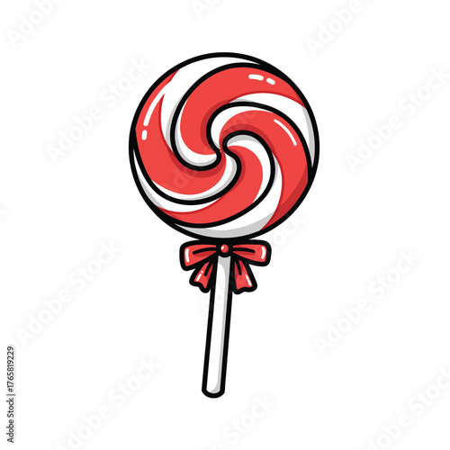 Outline Icon: Red and White Swirl Lollipop with Large Bow for Festive Party Decoration Art Piece