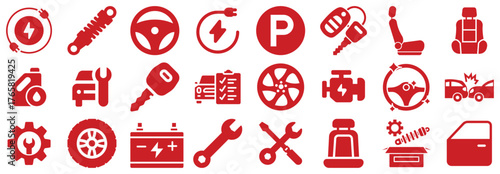 Red Car Service and Repair Icons Collection