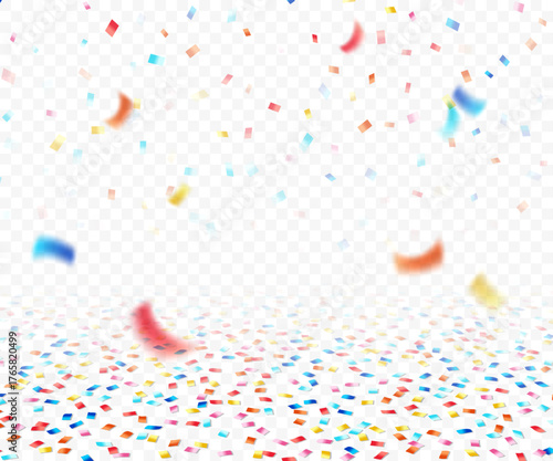 Colorful multicolored confetti falling and lying on the floor isolated on a light background. Vector illustration.
