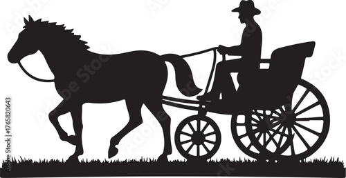 Black silhouette of a horse pulling a carriage with a driver