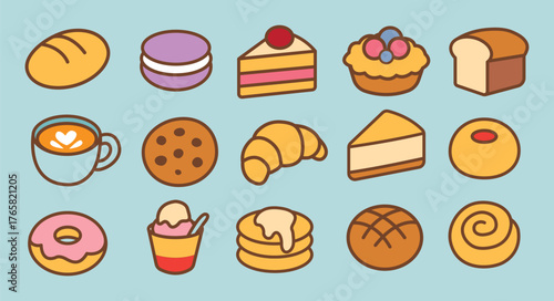 Cute Bakery and Cafe Desserts Vector Set