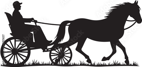 Black silhouette of a horse pulling a cart with a driver