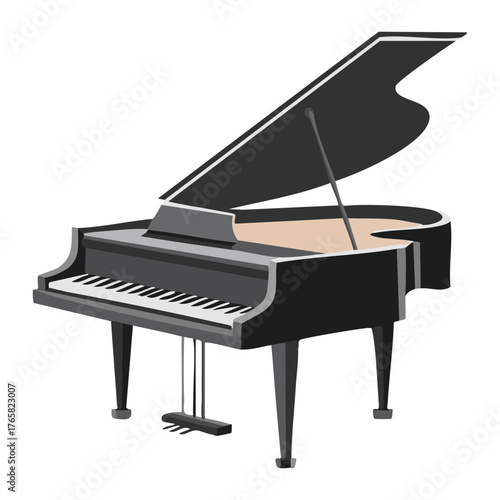 Grand piano musical instrument silhouette for classical music concert performance and elegant artistic design concepts isolated on white background for orchestra and recital posters