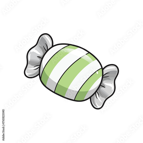 Outline Art Icon: Wrapped Mint Candy in Green and White for Fresh Sweet Treat Graphic Design