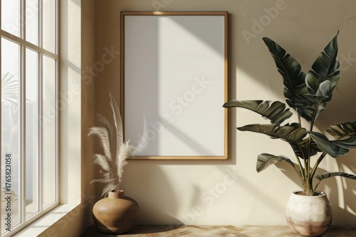 Fototapeta Naklejka Na Ścianę i Meble -  Mockup poster frame close up, 3d render