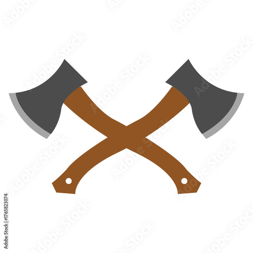 Crossed Woodcutter Axes Icon for Forestry Lumberjack Tools Woodworking Industry and Outdoor Wilderness Survival Graphic Design Concepts Isolated on White