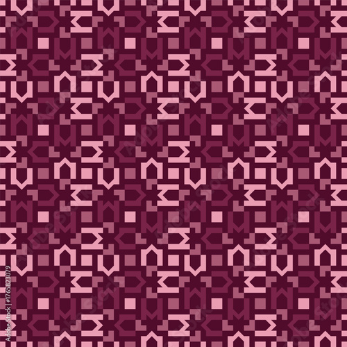 Geometric Pixelated Repetitive Pattern Background in Shades of Crimson and Pink