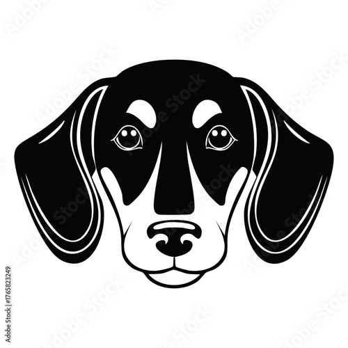 Black and White Dachshund Dog Face Icon, Cute Puppy Pet Head Graphic Illustration