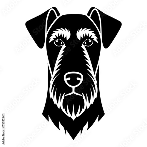 Monochrome Black and White Irish Terrier Dog Head Portrait Silhouette Vector Icon