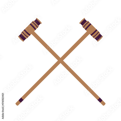 Crossed Wooden Croquet Mallets Vector Illustration Emblem for Lawn Games and Sport