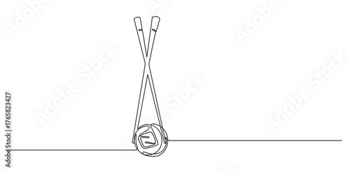 Continuous Line Art Drawing of Sushi Rolls,Sushi rolls, Hosomaki, maki one line art. Continuous line drawing of sushi, japanese, food,one line art vector illustration,