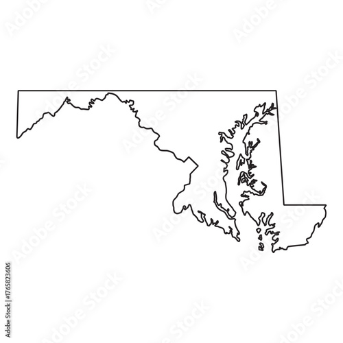 Outline Map of Maryland State, USA, Featuring Chesapeake Bay and Coastal Borders