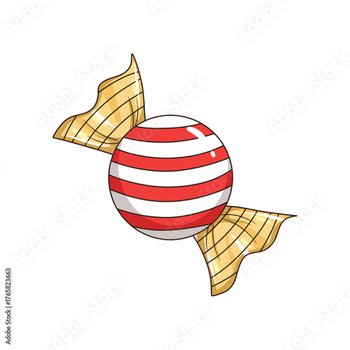 Outline Art Icon: Wrapped Candy in Red and White Stripes for Festive Holiday Sweet Treat Art