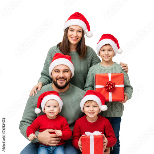 Family of Five in Santa Hats – Warm, Joyful Holiday Celebration of Togetherness and Cheer

