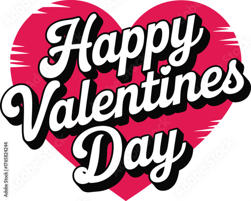 Happy Valentines Day text on pink heart graphic love