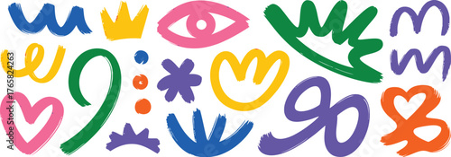 Colorful abstract shapes and symbols brush strokes