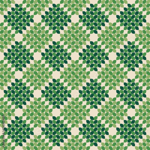 Abstract Geometric Leaf Shape Seamless Repeat Pattern Green Tones
