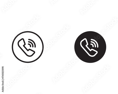 Icon set of telephone receiver and radio wave