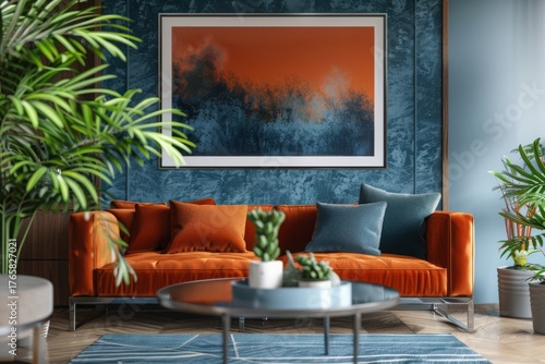 Fototapeta Naklejka Na Ścianę i Meble -  Mockup poster frame close up in interior background, 3d render