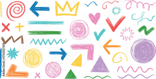 Colorful Hand Drawn Shapes and Symbols doodles arrows