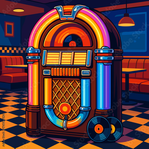 Colorful vintage jukebox in a retro diner setting