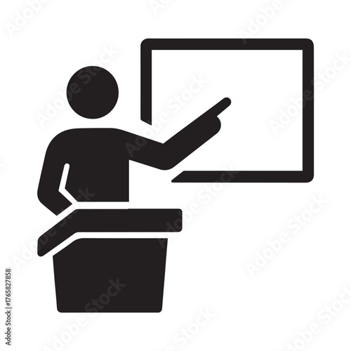 Presenter Icon with Podium and Board – Symbol for Teaching, Public Speaking, or Instructional Branding
