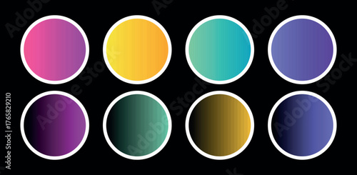 Radiant Orbits: A Contemporary Abstract Illustration of Circles Blending in a Luminous Gradient Spectrum in Black