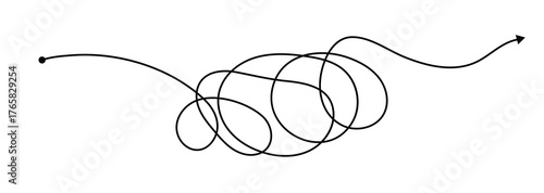 Messy clew line connected icon. Difficult arrow way. Simplifying process. Chaotic difficult process way illustration . 