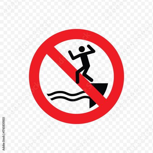 No jumping or cliff diving prohibited sign in a red circle with a diagonal slash