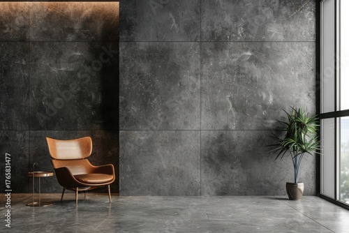 Modern dark home interior background, wall mock up, 3d render