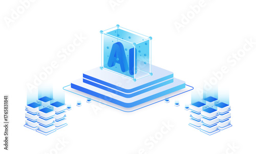 Artificial intelligence big data isometric vector illustration.ai information storage and analysis system. vector illustration