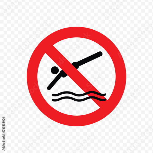 No diving allowed sign with a diver figure in a red circle and slash