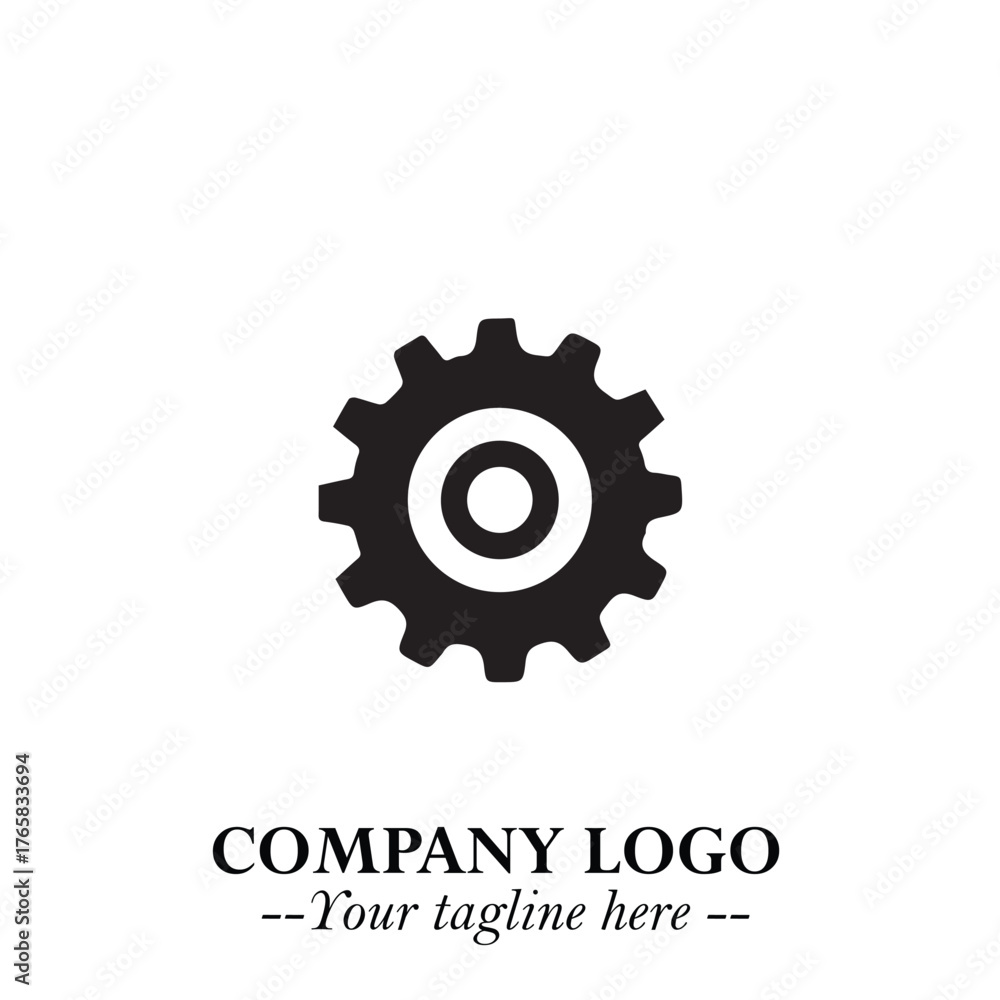 Fototapeta premium Classic Gear Logo Symbol Black and White Illustration with Modern Industrial Minimal Design