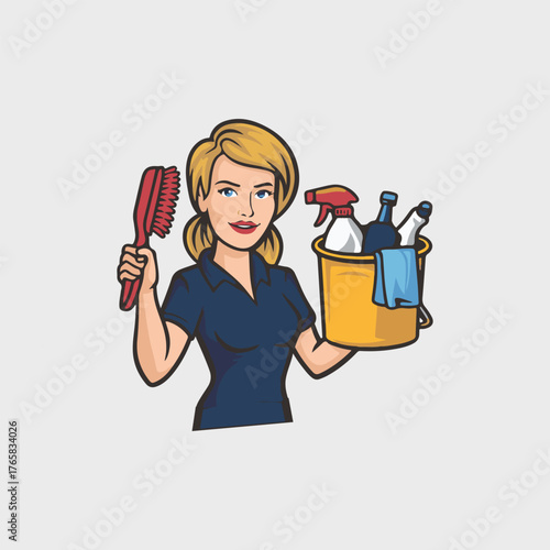girl cleaner vector illustration