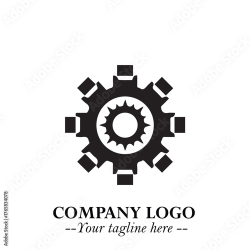 Classic Gear Logo Symbol Black and White Illustration with Modern Industrial Minimal Design
