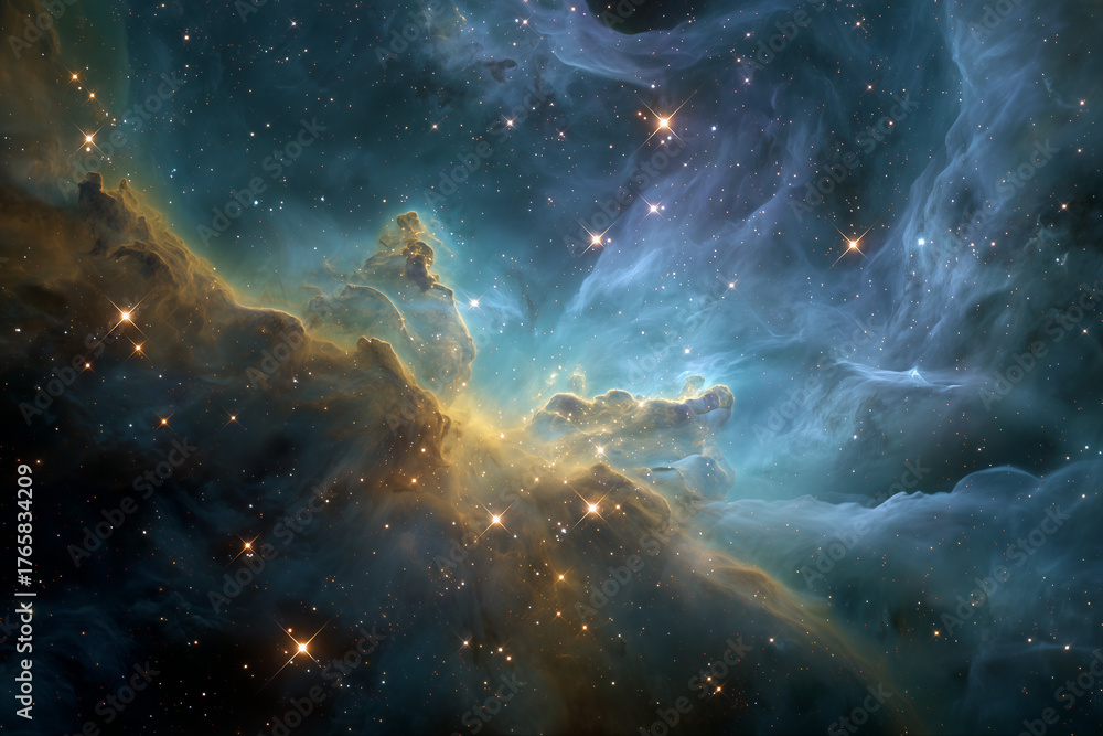 Fototapeta premium Nebulae in Deep Space – Glowing Cosmic Cradle of Light with Interstellar Dust and Stars